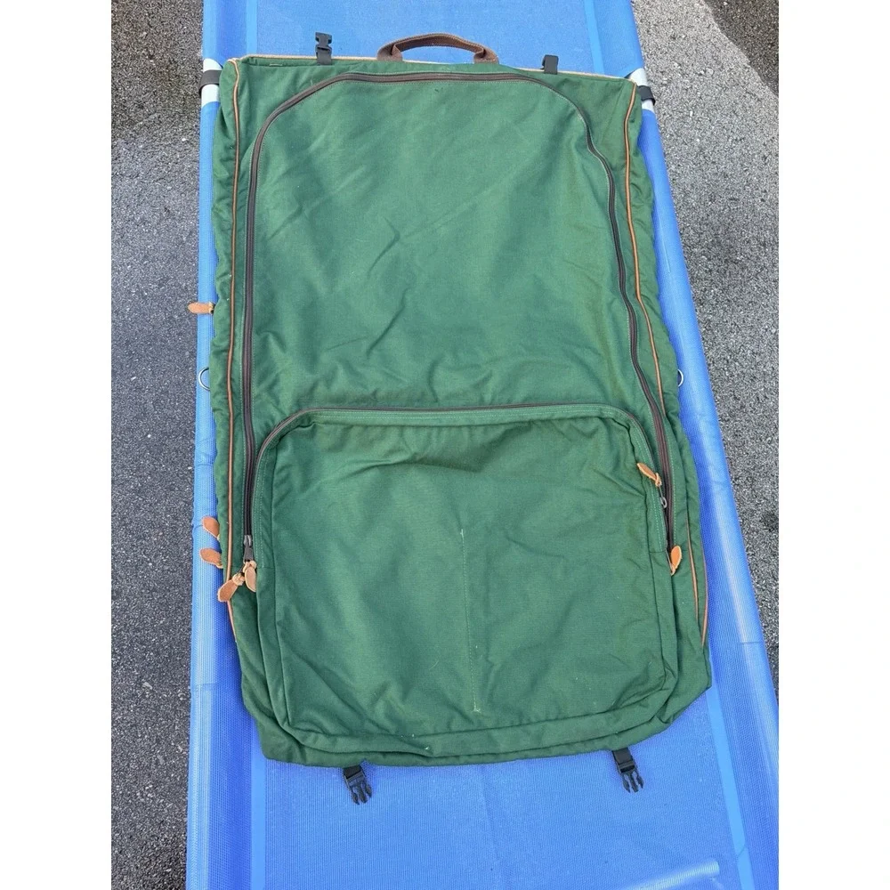 Vintage LL BEAN Green Canvas Leather Folding Garment Carrying Bag Travel